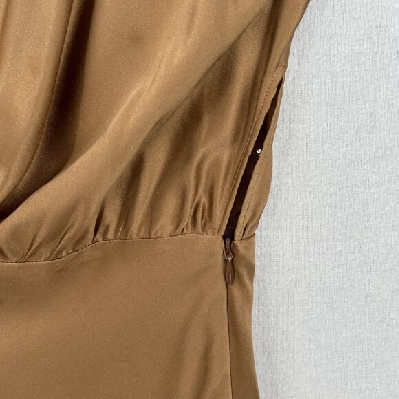 THE SEI Off The Shoulder Silk Maxi Dress Women 2 Brown Satin Cowl Neck Side Slit - Picture 10 of 16